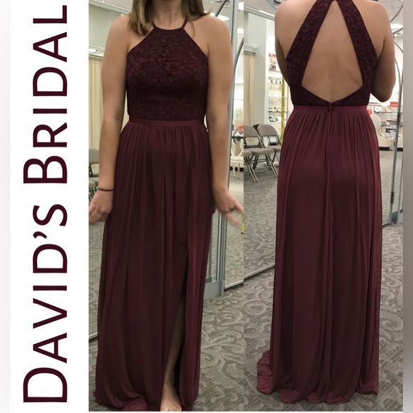 NEW David's Bridal Burgundy Lace Halter Dress *PLUS SIZE* Sz 22 - Picture 1 of 7